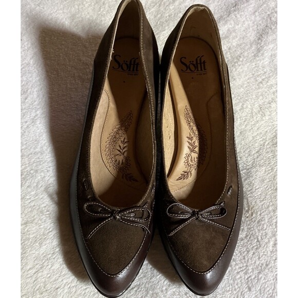 Sofft Varney Leather & Suede Size 8 1/2 Two Tone Brown Bow Pointed Toe Heel Pump - Picture 8 of 9